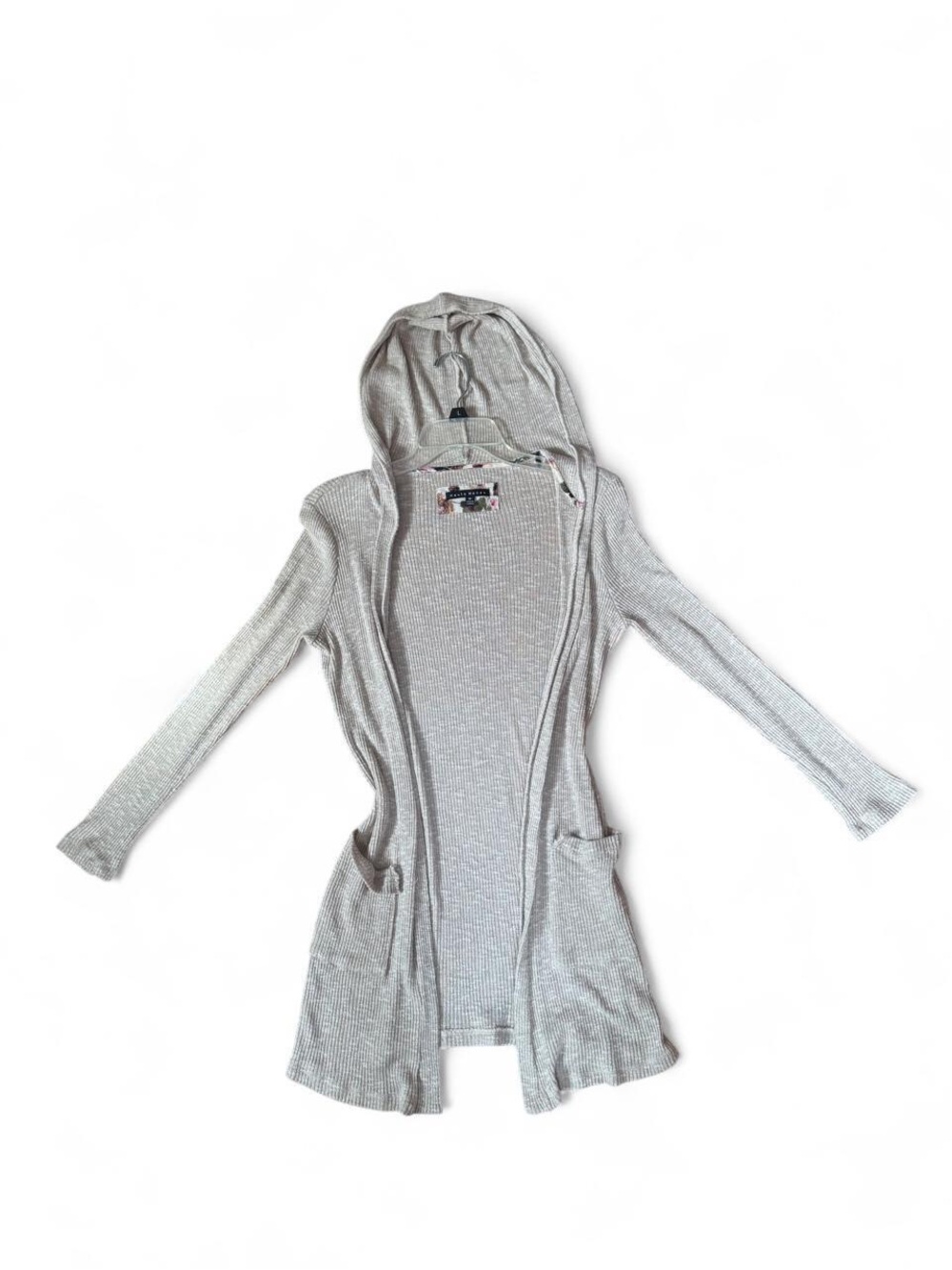 Haute Monde Oatmeal Hooded Open-Front Cardigan